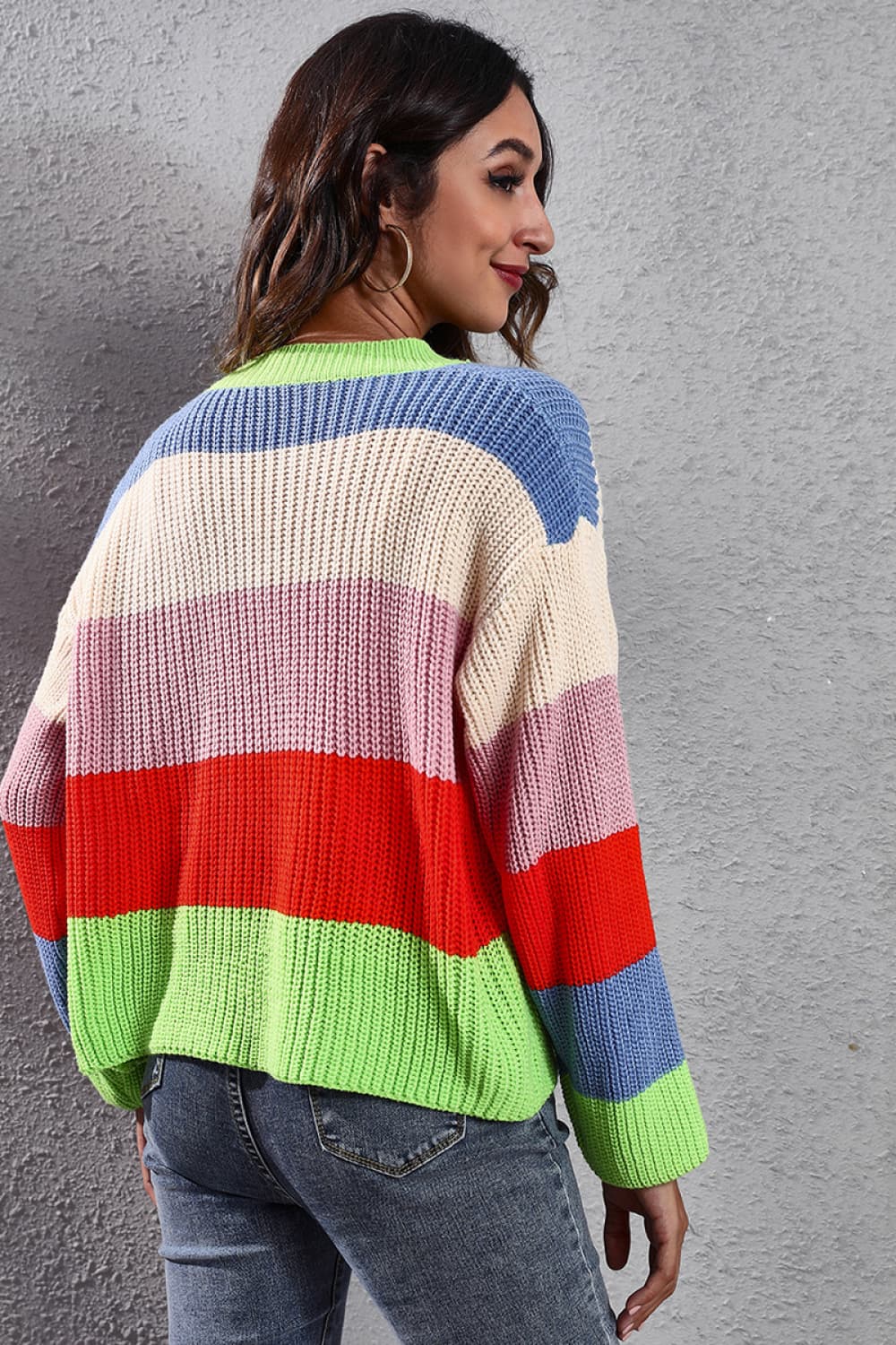 Color Block Button-Down Dropped Shoulder Cardigan-Angel Casuals