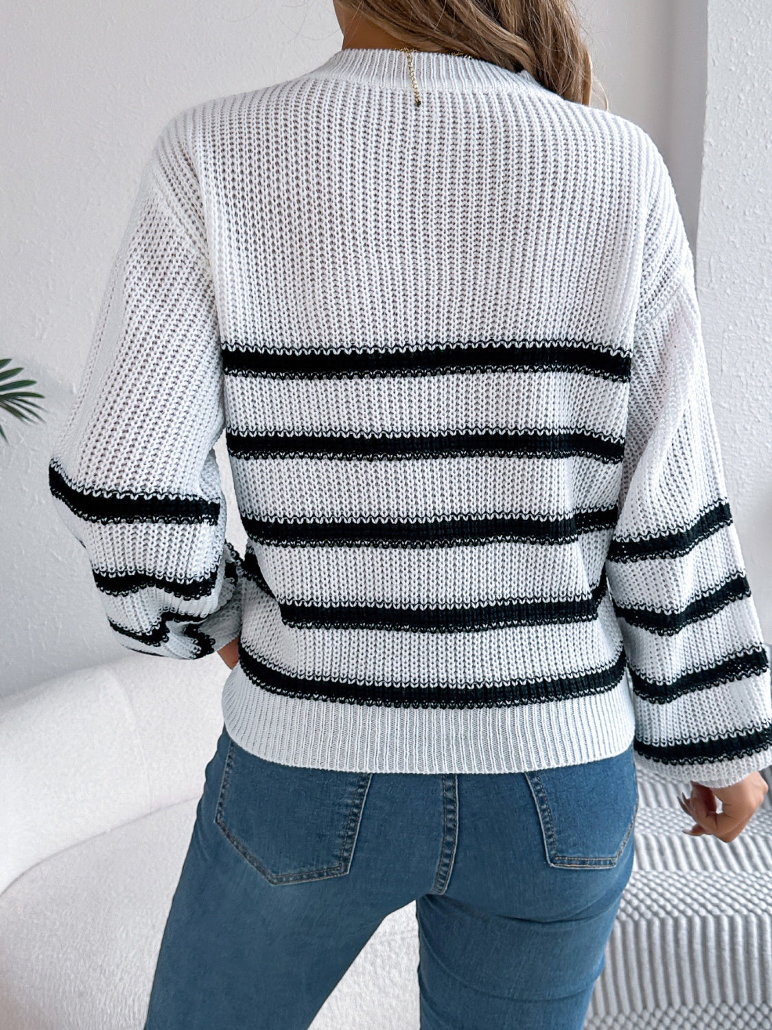 Striped Round Neck Long Sleeve Sweater-Angel Casuals