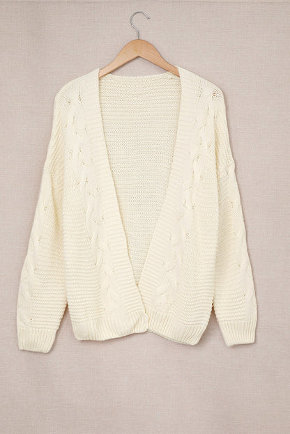 Cable-Knit Open Front Cardigan-Angel Casuals