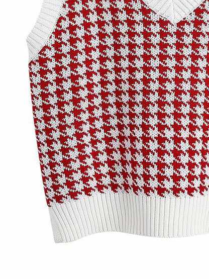 Houndstooth V-Neck Sweater Vest-Angel Casuals