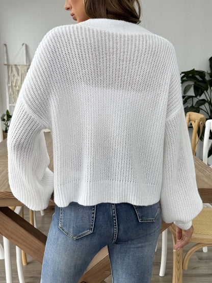 Heart Button Down V-Neck Long Sleeve Cardigan-Angel Casuals