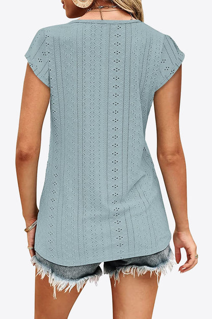 Eyelet Contrast V-Neck Tee-Angel Casuals