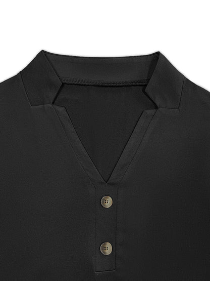 Decorative Button Notched Long Sleeve T-Shirt-Angel Casuals
