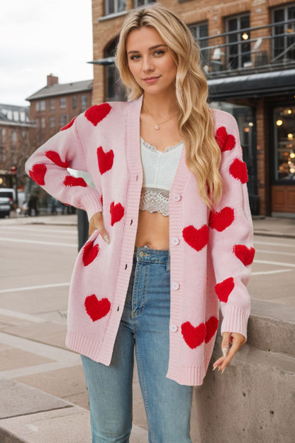 Heart Button Down Long Sleeve Cardigan-Angel Casuals