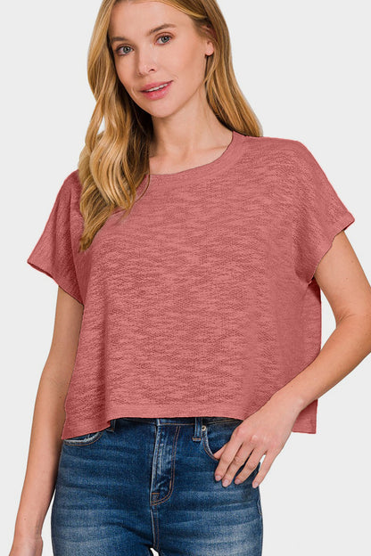 Zenana Round Neck Short Sleeve T-Shirt-Angel Casuals