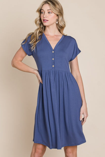 BOMBOM V-Neck Short Sleeve Dress-Angel Casuals