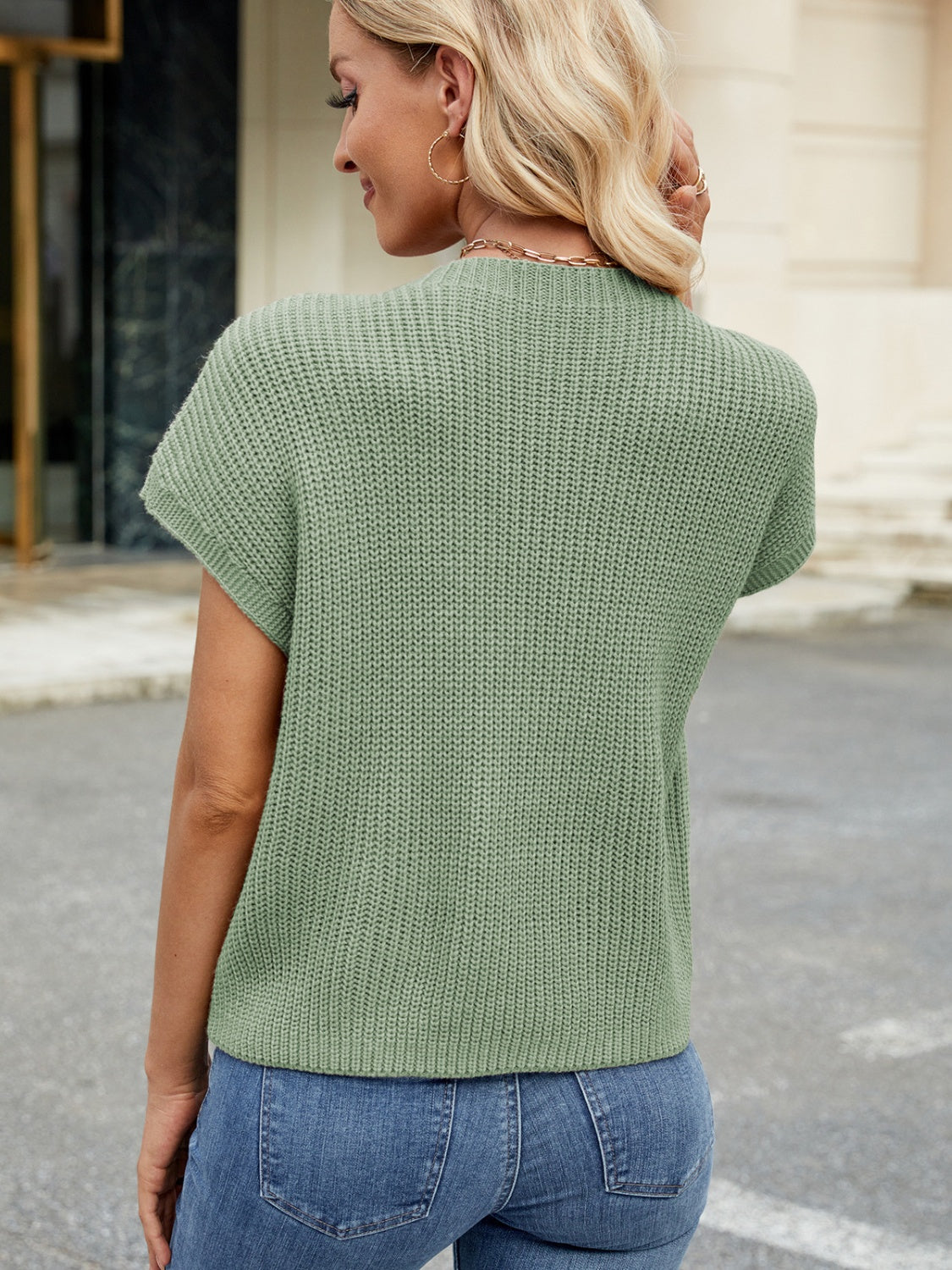 Round Neck Short Sleeve Sweater-Angel Casuals