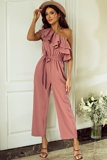 Ruffled Tied One-Shoulder Jumpsuit-Angel Casuals