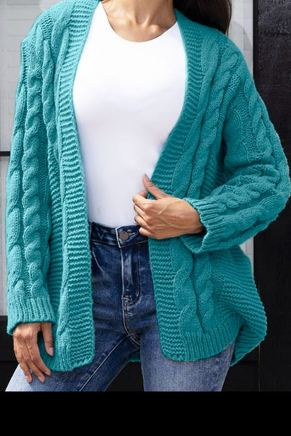 Open Front Cable-Knit Cardigan-Angel Casuals