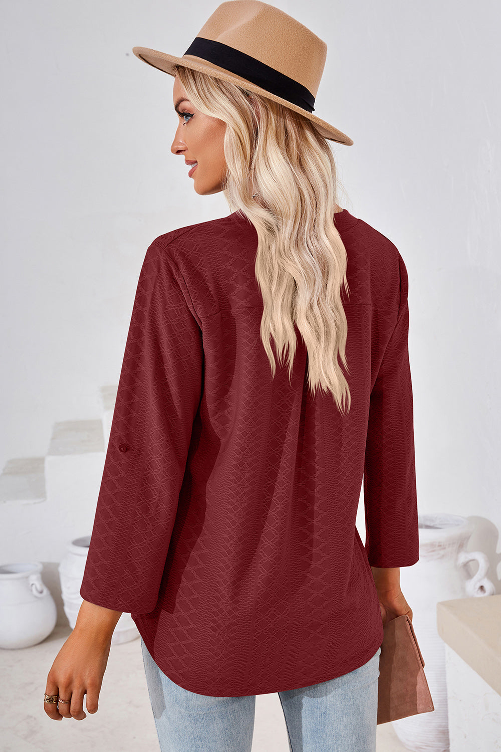 Notched Roll-Tab Sleeve T-Shirt-Angel Casuals
