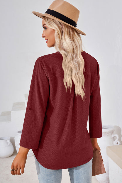 Notched Roll-Tab Sleeve T-Shirt-Angel Casuals