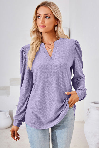Notched Long Sleeve T-Shirt-Angel Casuals