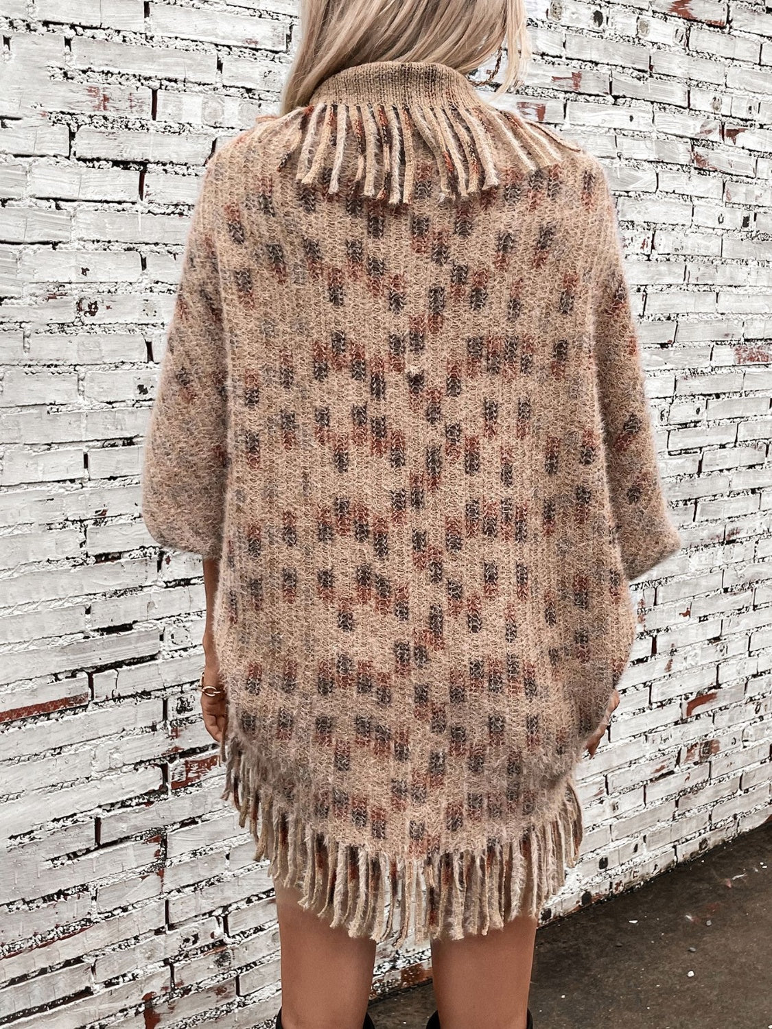 Fringe Open Front Half Sleeve Poncho-Angel Casuals