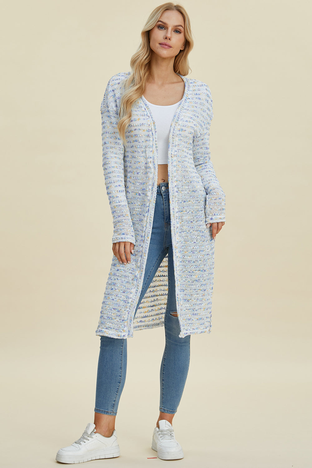 Double Take Full Size Open Front Longline Cardigan-Angel Casuals