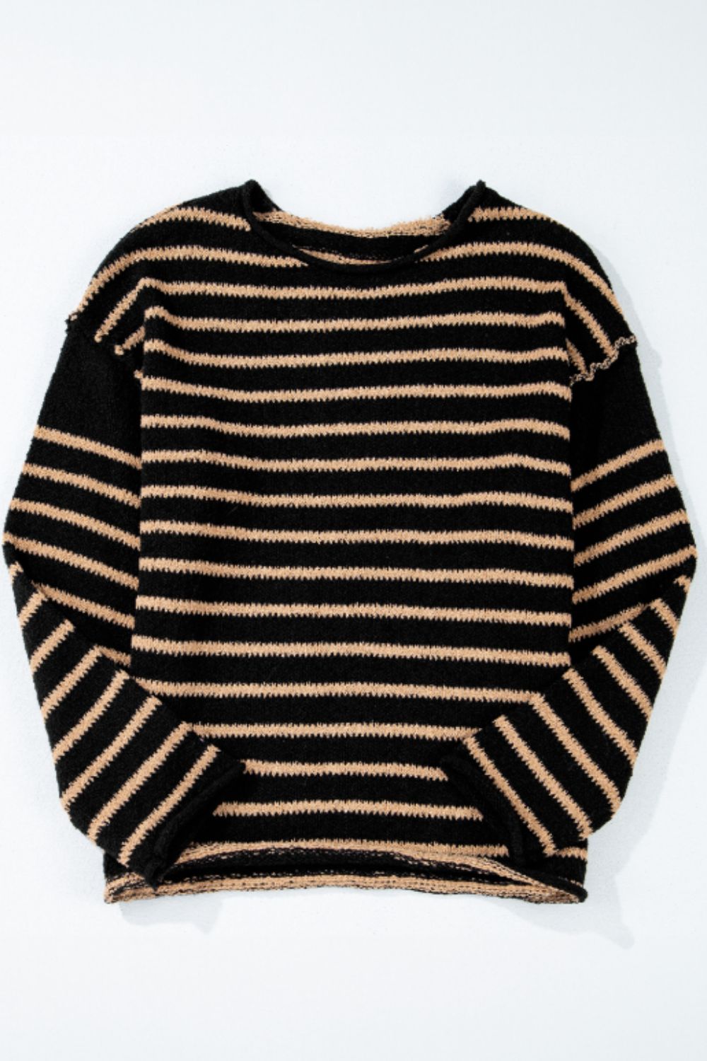 Stripe Drop Shoulder Round Neck Sweater-Angel Casuals