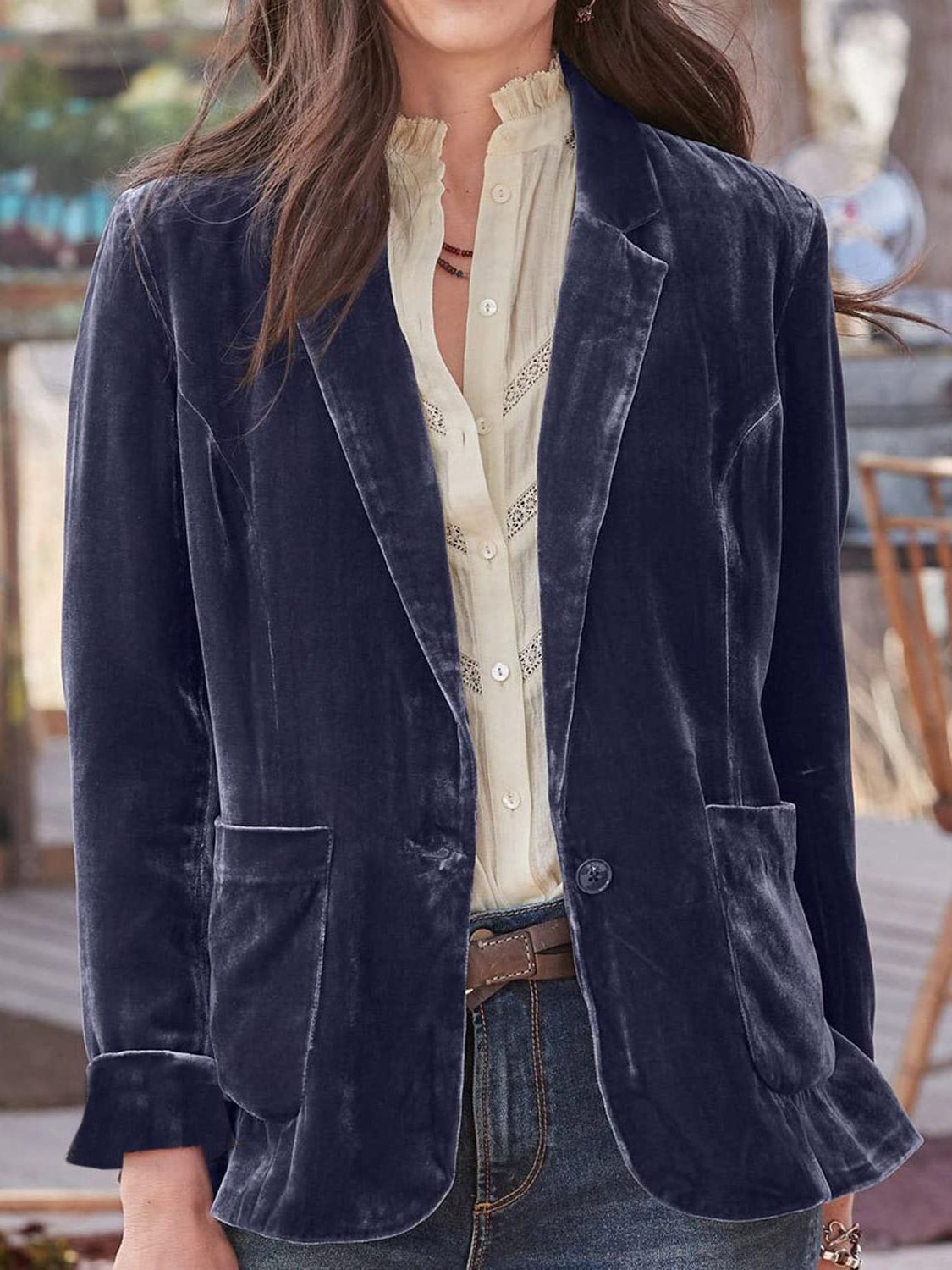 Pocketed Button Up Lapel Collar Blazer-Angel Casuals