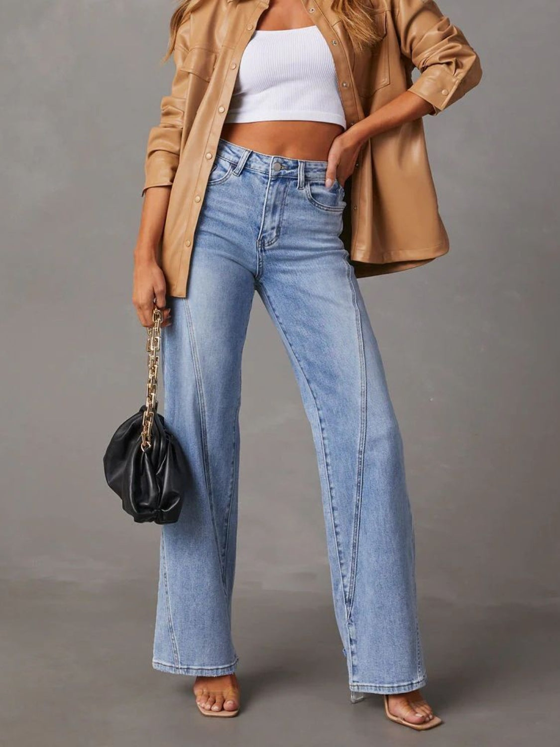 High Waist Straight Jeans with Pockets-Angel Casuals