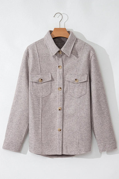 Button Up Collared Neck Long Sleeve Jacket-Angel Casuals