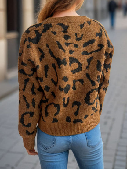 Leopard V-Neck Button Up Cardigan-Angel Casuals