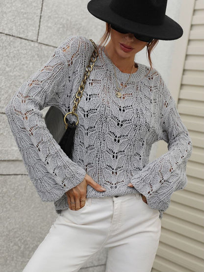 Openwork Dropped Shoulder Knit Top-Angel Casuals