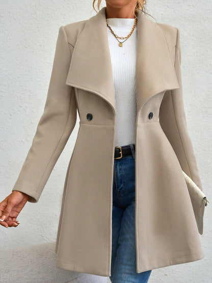 Collared Neck Button Up Long Sleeve Coat-Angel Casuals