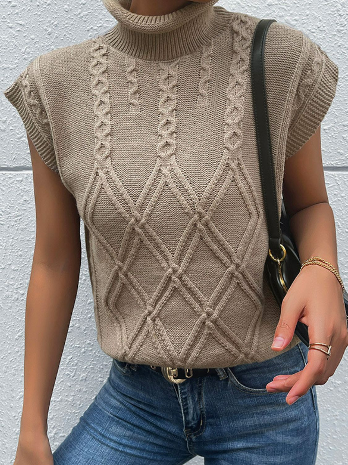 Mixed Knit Turtleneck Sweater Vest-Angel Casuals