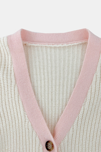 Contrast Trim Button Up Dropped Shoulder Cardigan-Angel Casuals