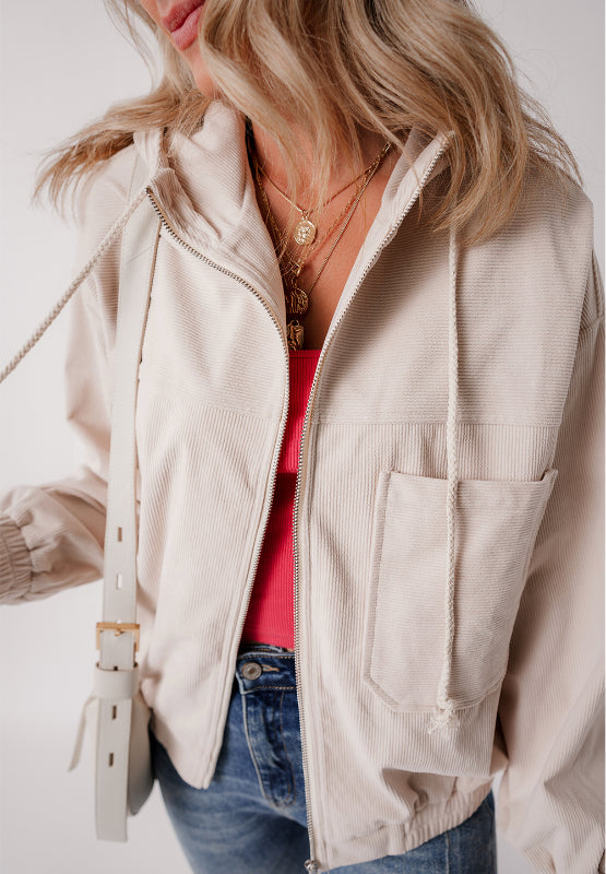 Pocketed Zip Up Long Sleeve Hooded Jacket-Angel Casuals