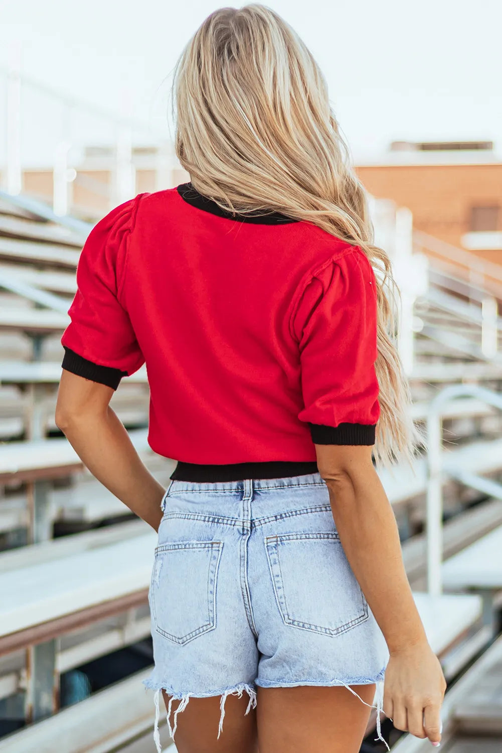 Sequin Football Round Neck Short Sleeve Top-Angel Casuals