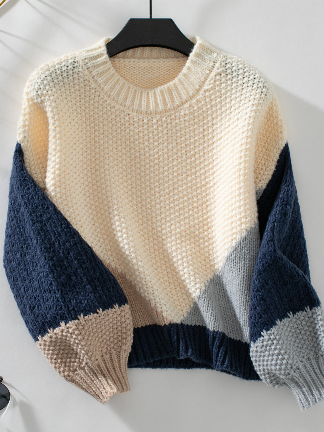 Color Block Round Neck Dropped Shoulder Sweater-Angel Casuals