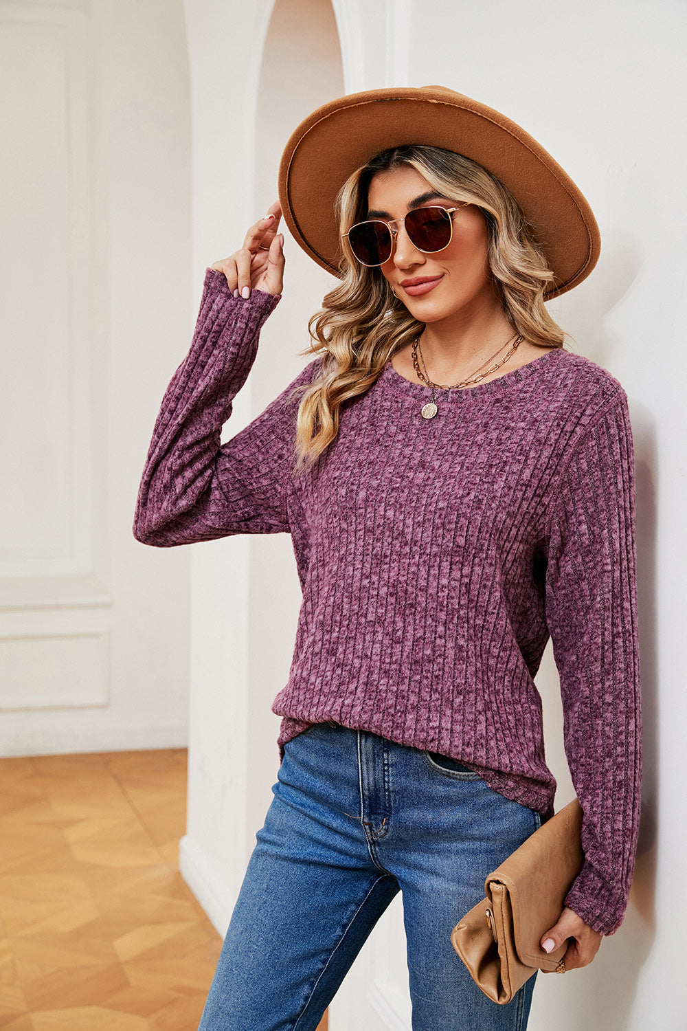 Heathered Round Neck Top-Angel Casuals