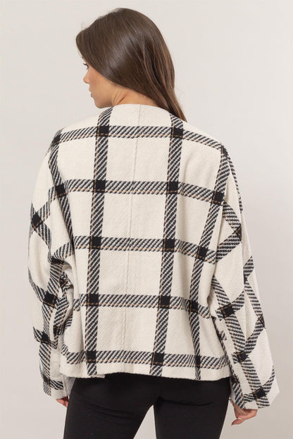 HYFVE Plaid Long Sleeve Jacket with Side Slit Pockets-Angel Casuals