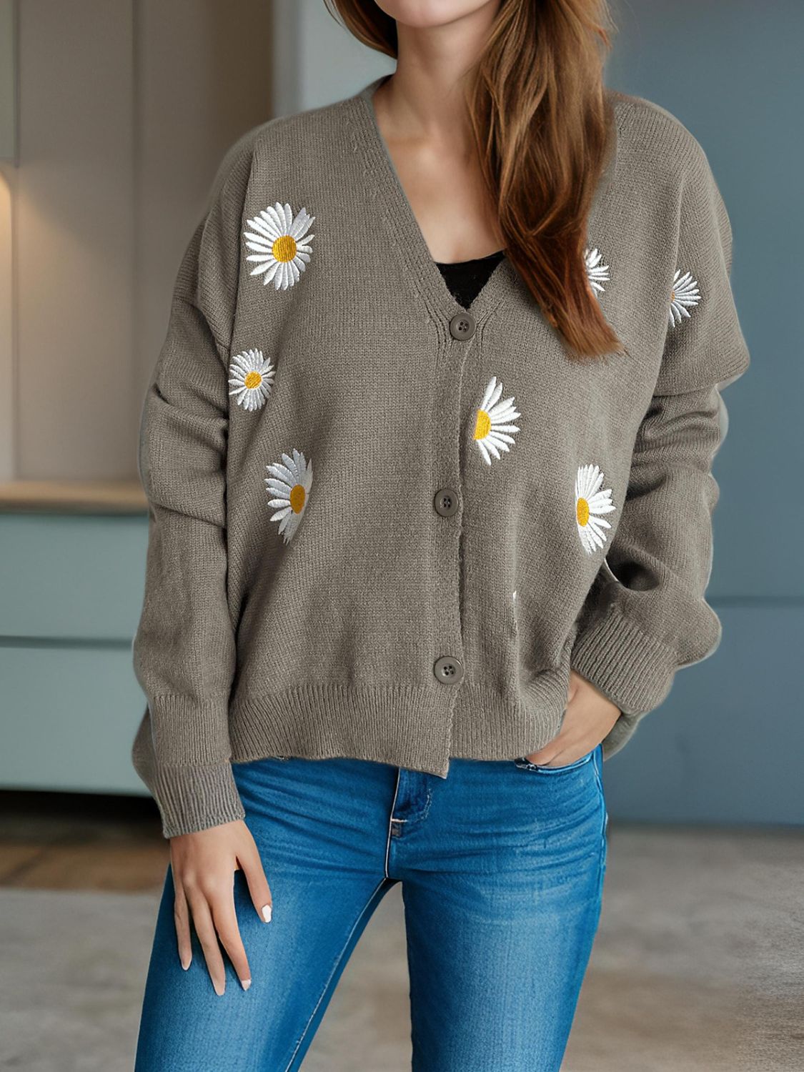 Daisy Button Up V-Neck Cardigan-Angel Casuals