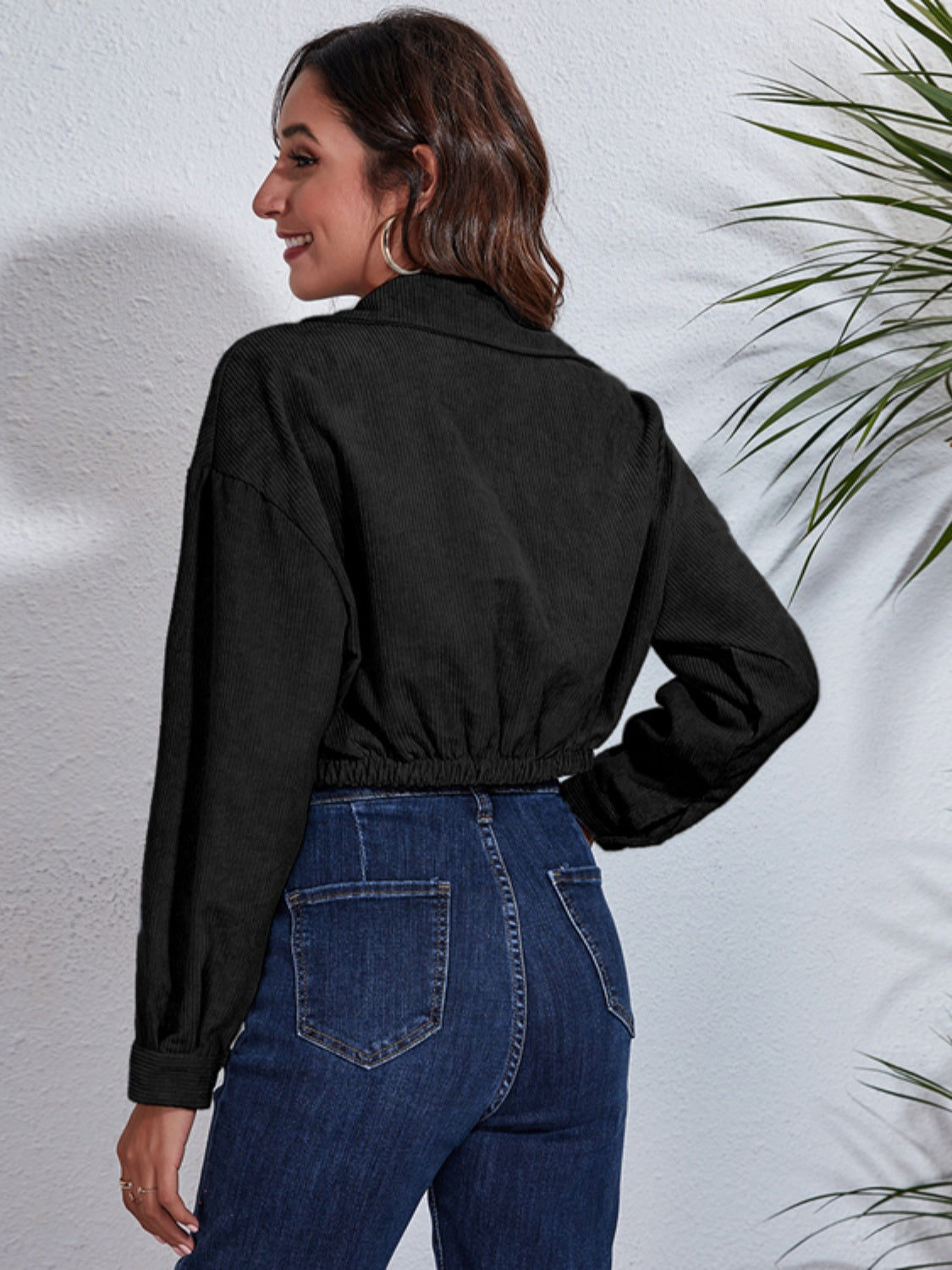 Collared Neck Dropped Shoulder Buttoned Jacket-Angel Casuals