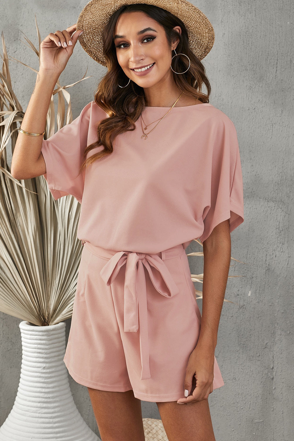 Tie Belt Short Sleeve Romper-Angel Casuals