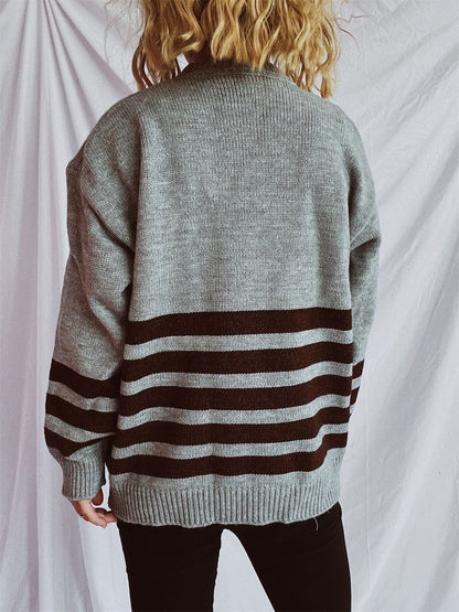 Striped Dropped Shoulder Long Sleeve Sweater-Angel Casuals