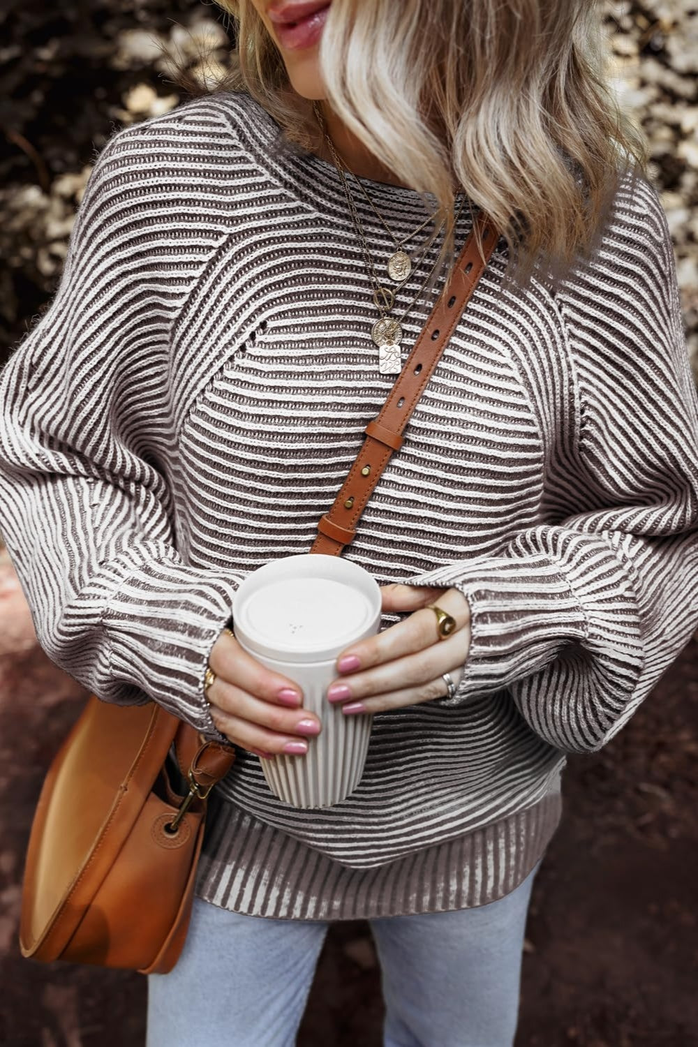 Textured Striped Round Neck Long Sleeve Top-Angel Casuals