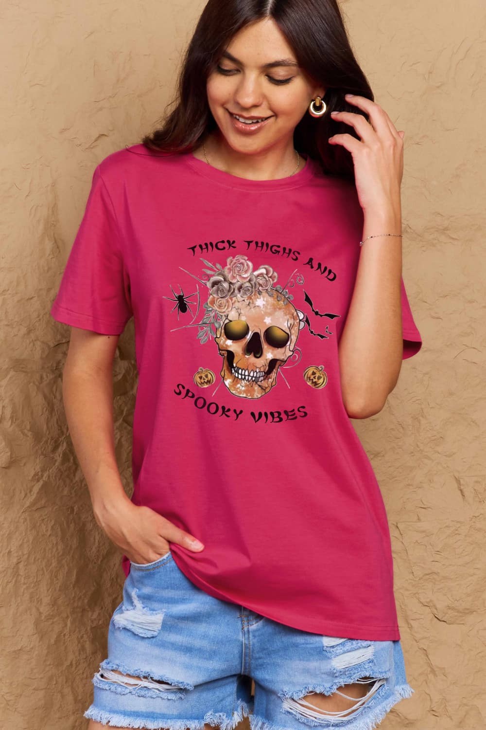 Simply Love Full Size THICK THIGHS AND SPOOKY VIBES Graphic Cotton T-Shirt-Angel Casuals