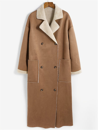 Plus Size Drop Shoulder Sherpa Longline Coat-Angel Casuals