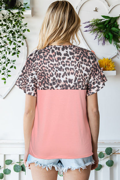 Sequin Leopard Round Neck T-Shirt-Angel Casuals