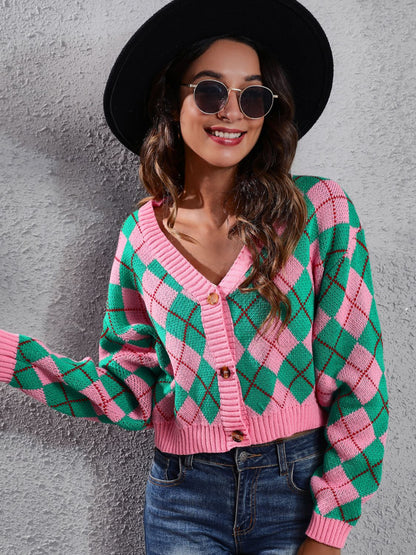 Geometric Button Up Long Sleeve Cardigan-Angel Casuals