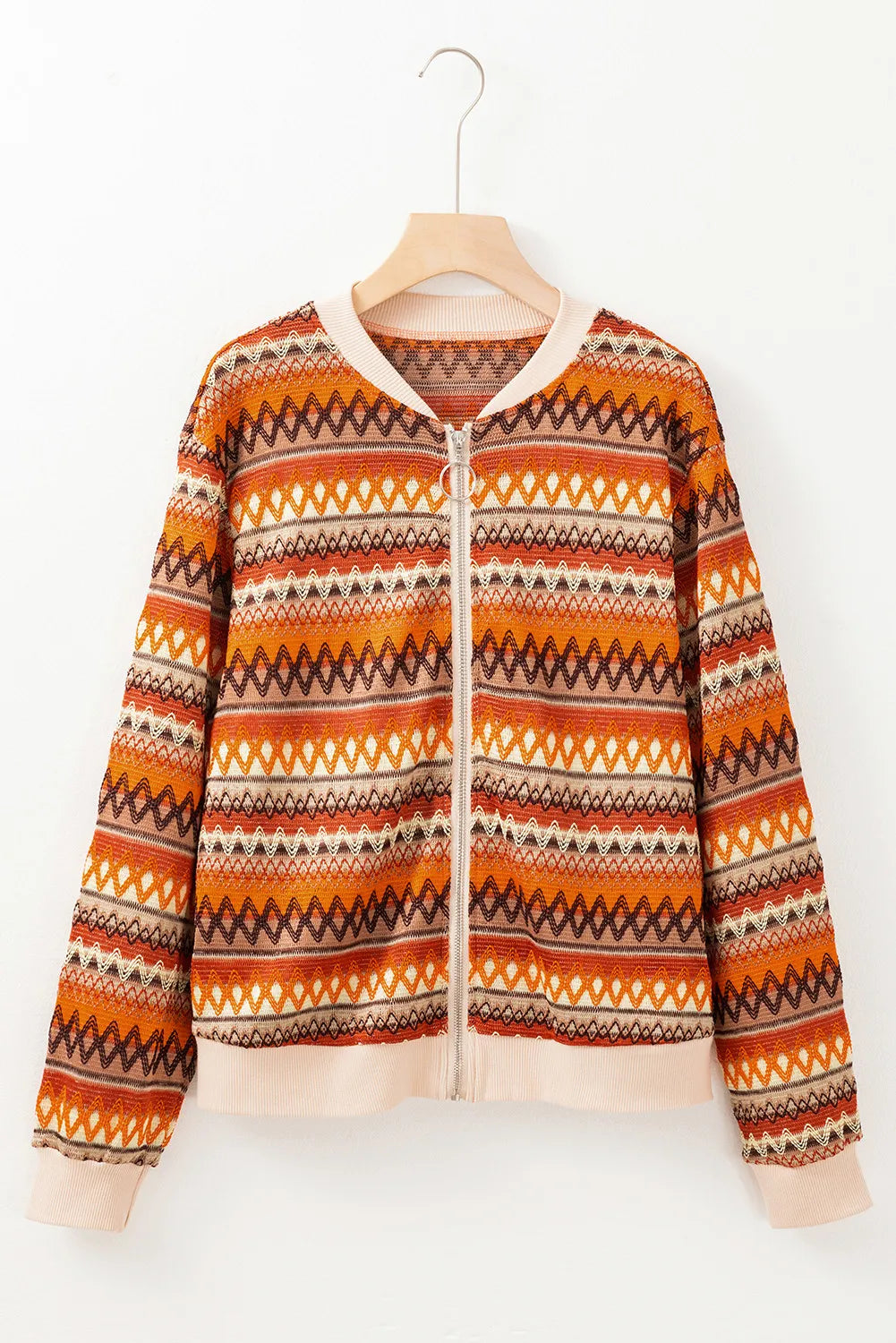 Contrast Baseball Collar Zip Up Jacket-Angel Casuals