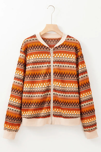 Contrast Baseball Collar Zip Up Jacket-Angel Casuals