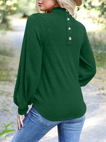 Full Size Mock Neck Long Sleeve T-Shirt-Angel Casuals