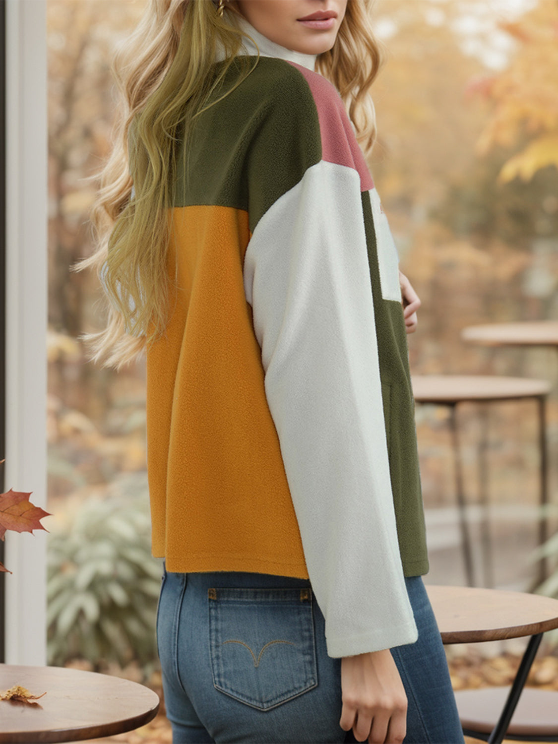 Shiny Color Block Zip-Up Long Sleeve Jacket-Angel Casuals
