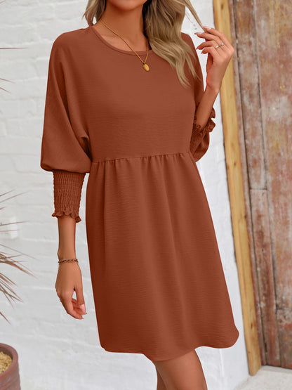 Round Neck Lantern Sleeve Mini Dress-Angel Casuals