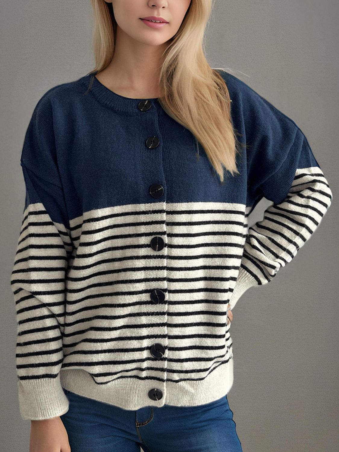 Striped Button Down Long Sleeve Cardigan-Angel Casuals