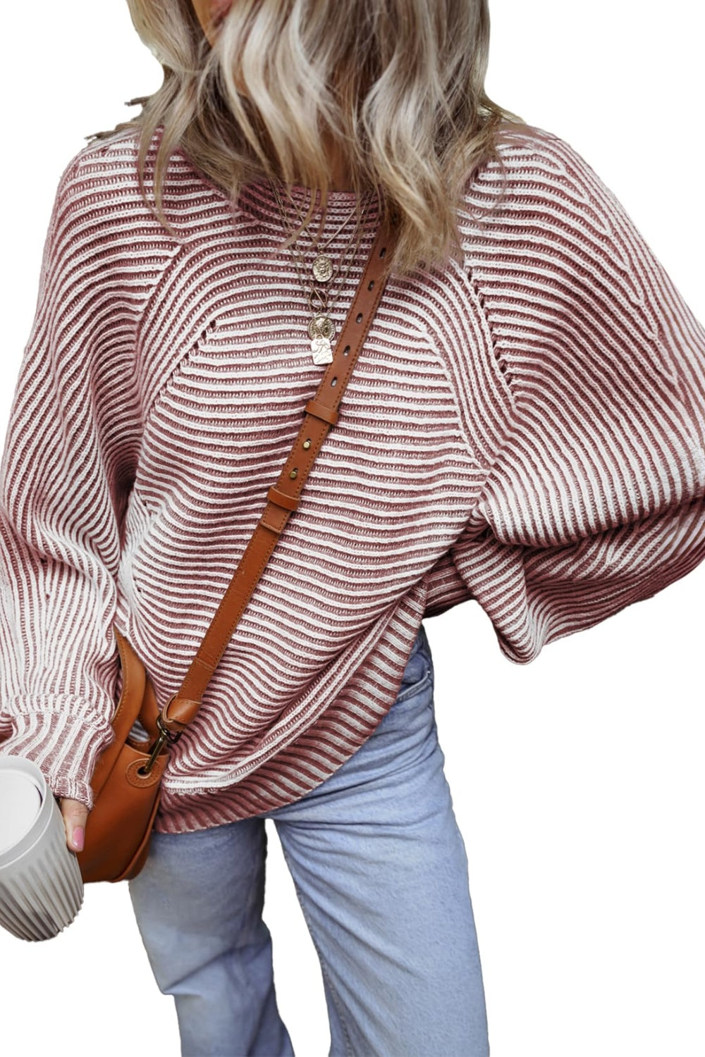 Textured Striped Round Neck Long Sleeve Top-Angel Casuals