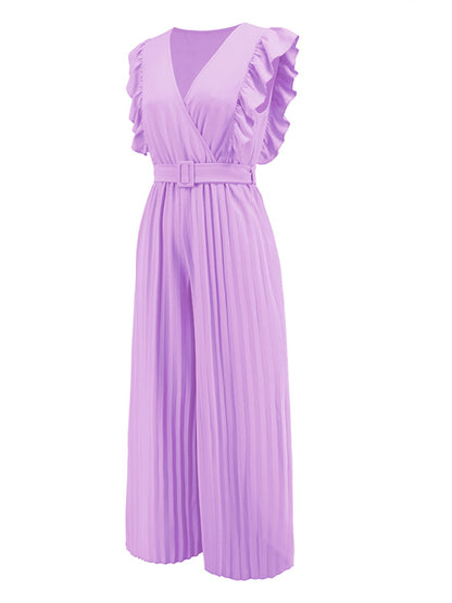 Ruffled Surplice Cap Sleeve Jumpsuit-Angel Casuals