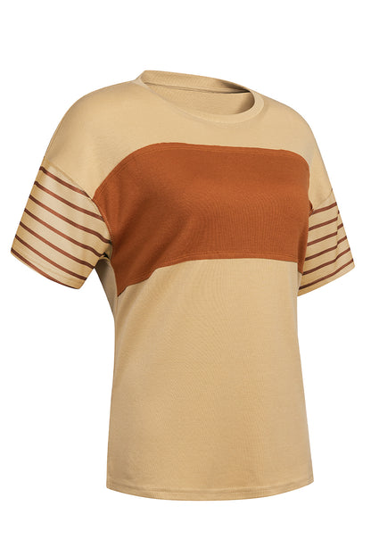 Striped Round Neck Short Sleeve T-Shirt-Angel Casuals